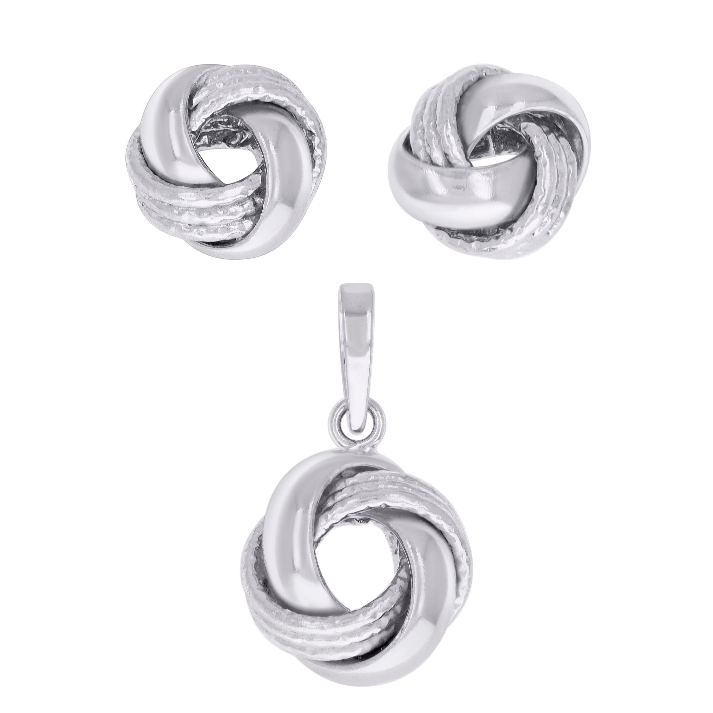 925 Sterling Silver Womens Love Knot Earrings And Pendant Set