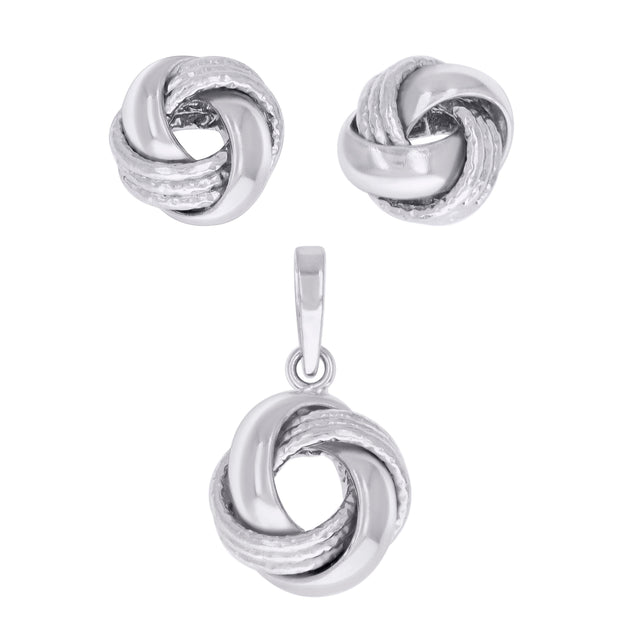 925 Sterling Silver Womens Love Knot Earrings And Pendant Set