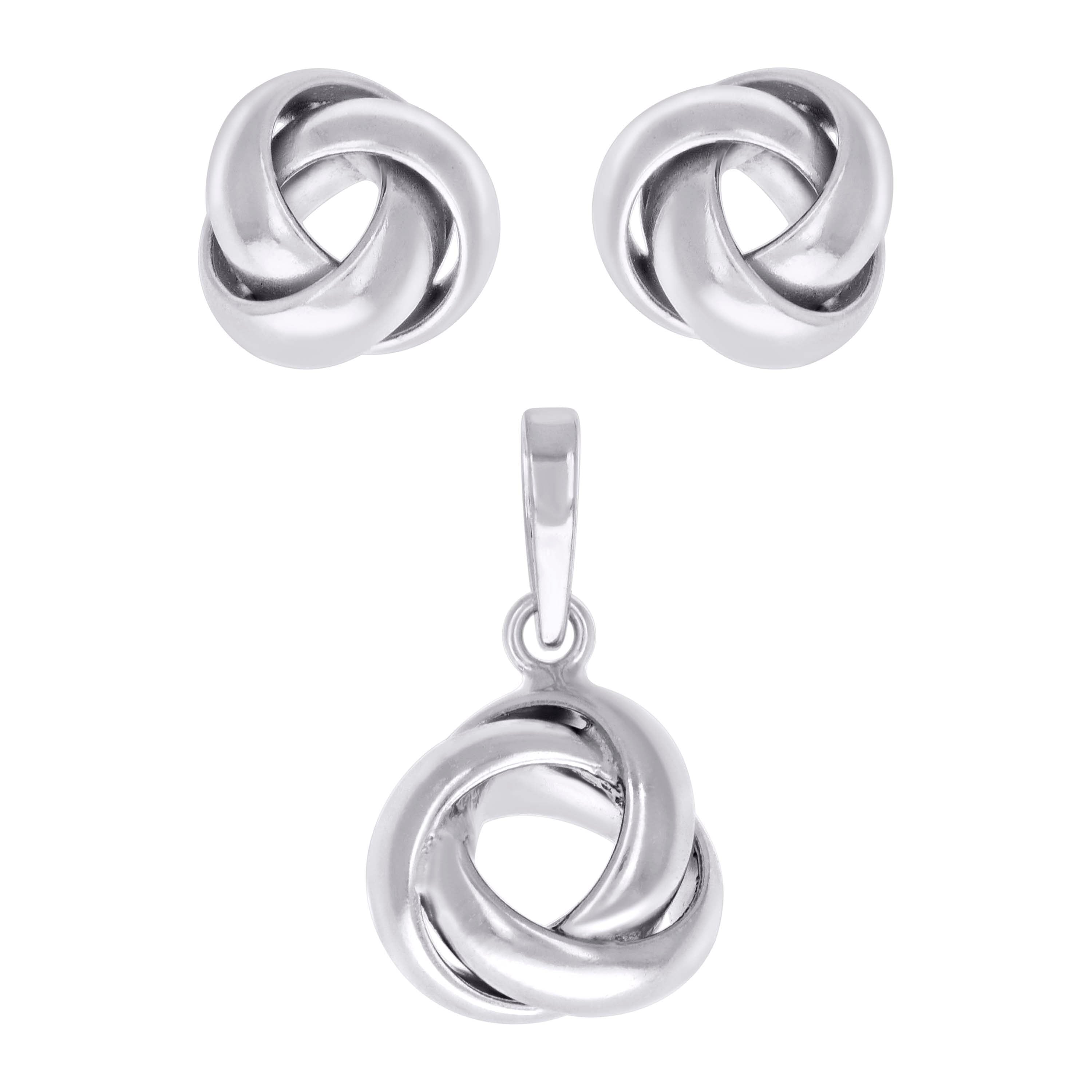 925 Sterling Silver Womens Love Knot Earrings And Pendant Set