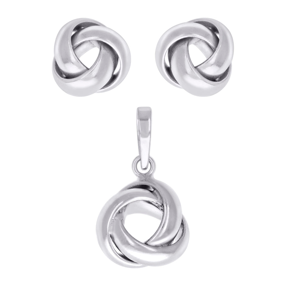 925 Sterling Silver Womens Love Knot Earrings And Pendant Set