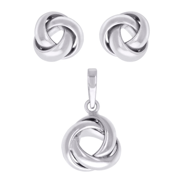 925 Sterling Silver Womens Love Knot Earrings And Pendant Set