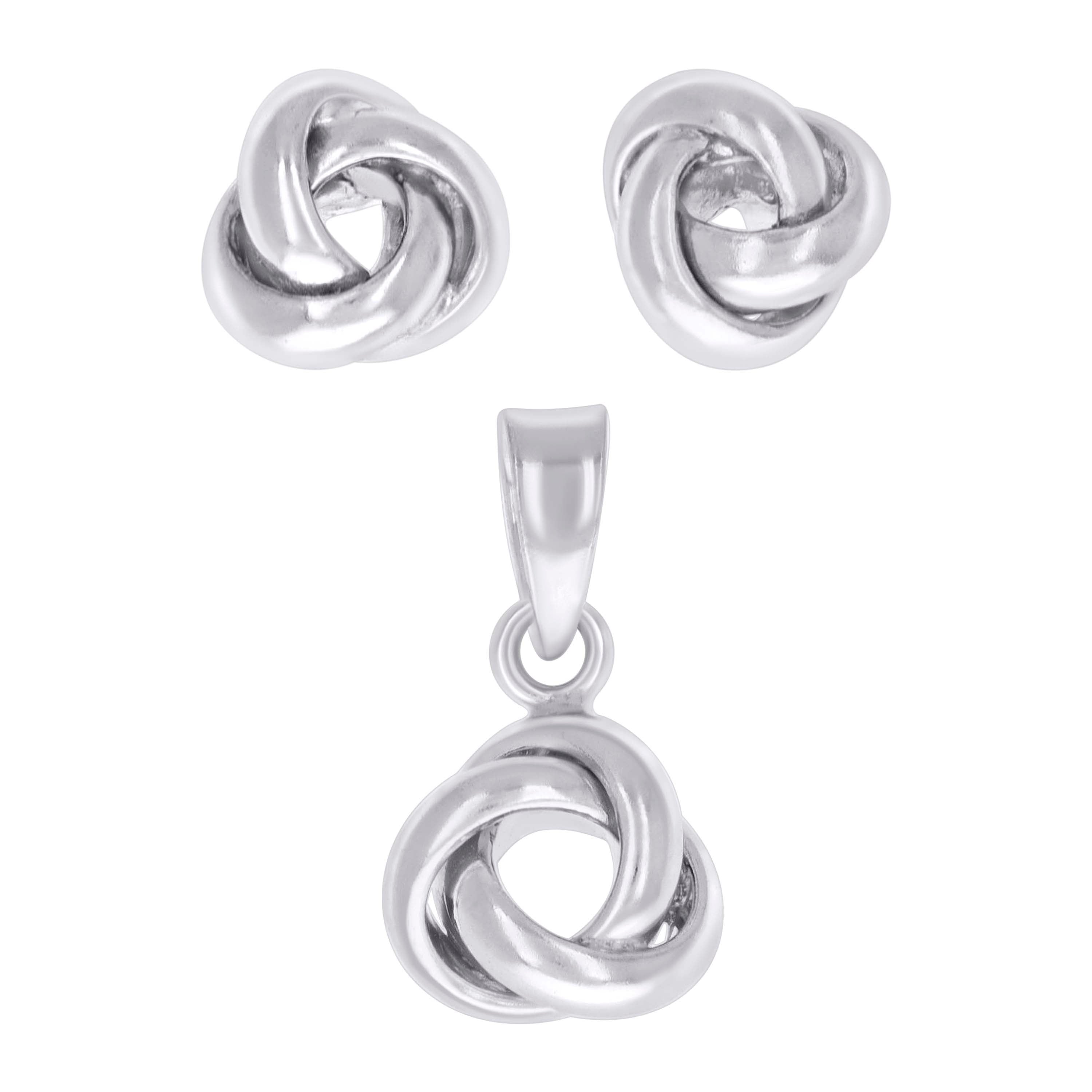 925 Sterling Silver Womens Love Knot Earrings And Pendant Set