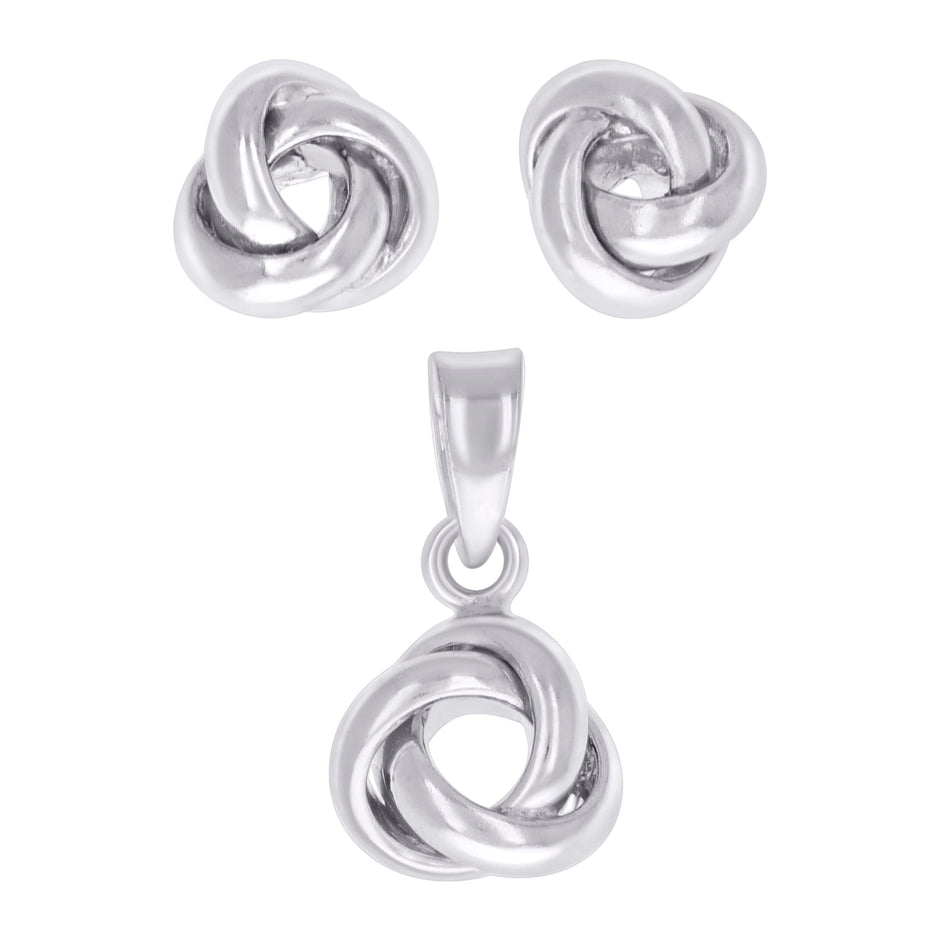 925 Sterling Silver Womens Love Knot Earrings And Pendant Set