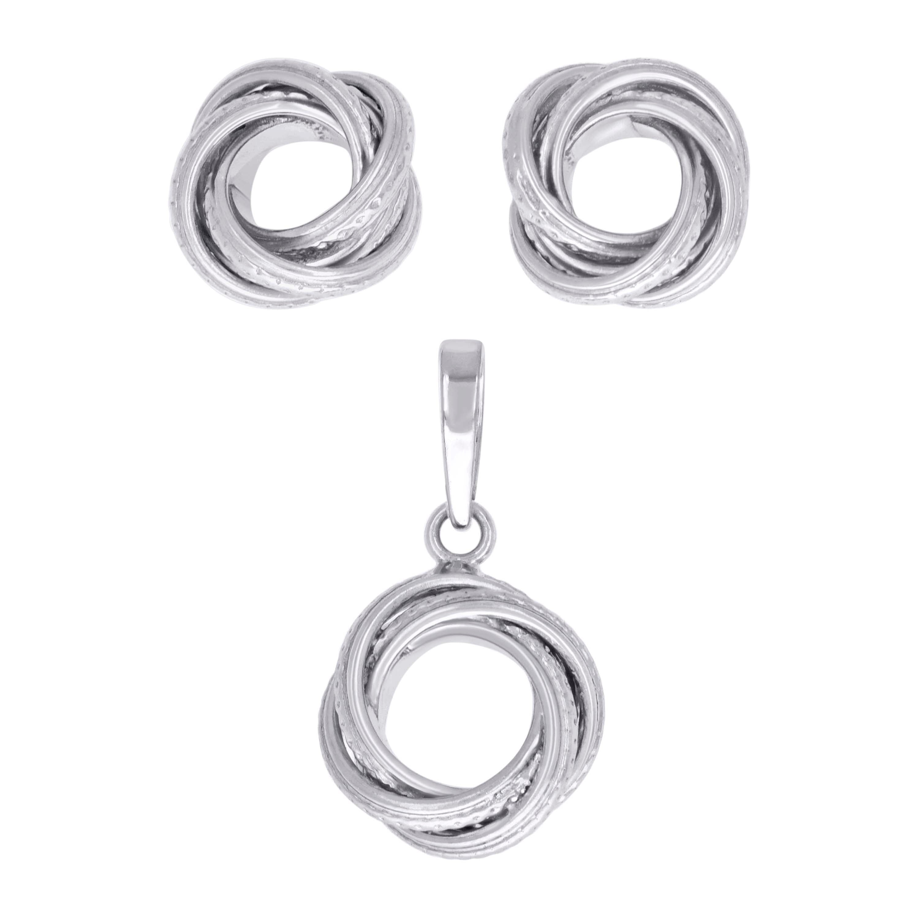 925 Sterling Silver Womens Love Knot Earrings And Pendant Set