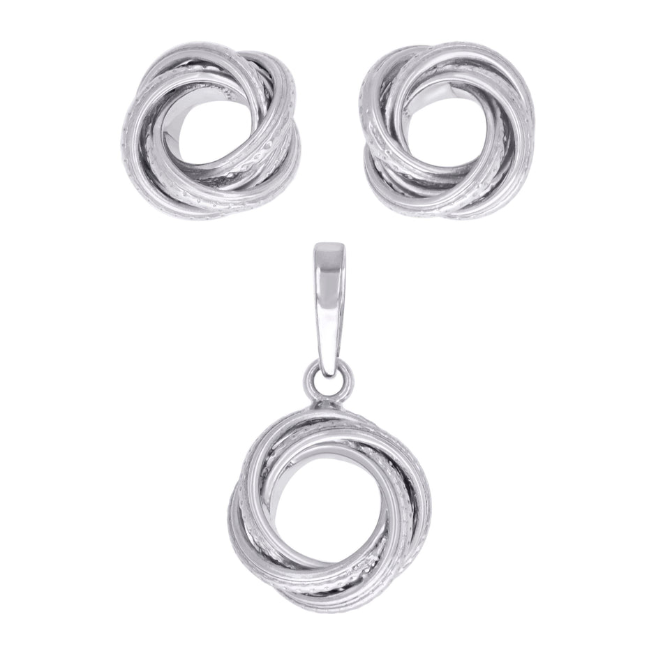 925 Sterling Silver Womens Love Knot Earrings And Pendant Set