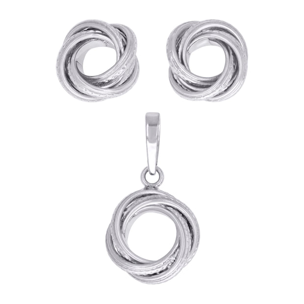 925 Sterling Silver Womens Love Knot Earrings And Pendant Set