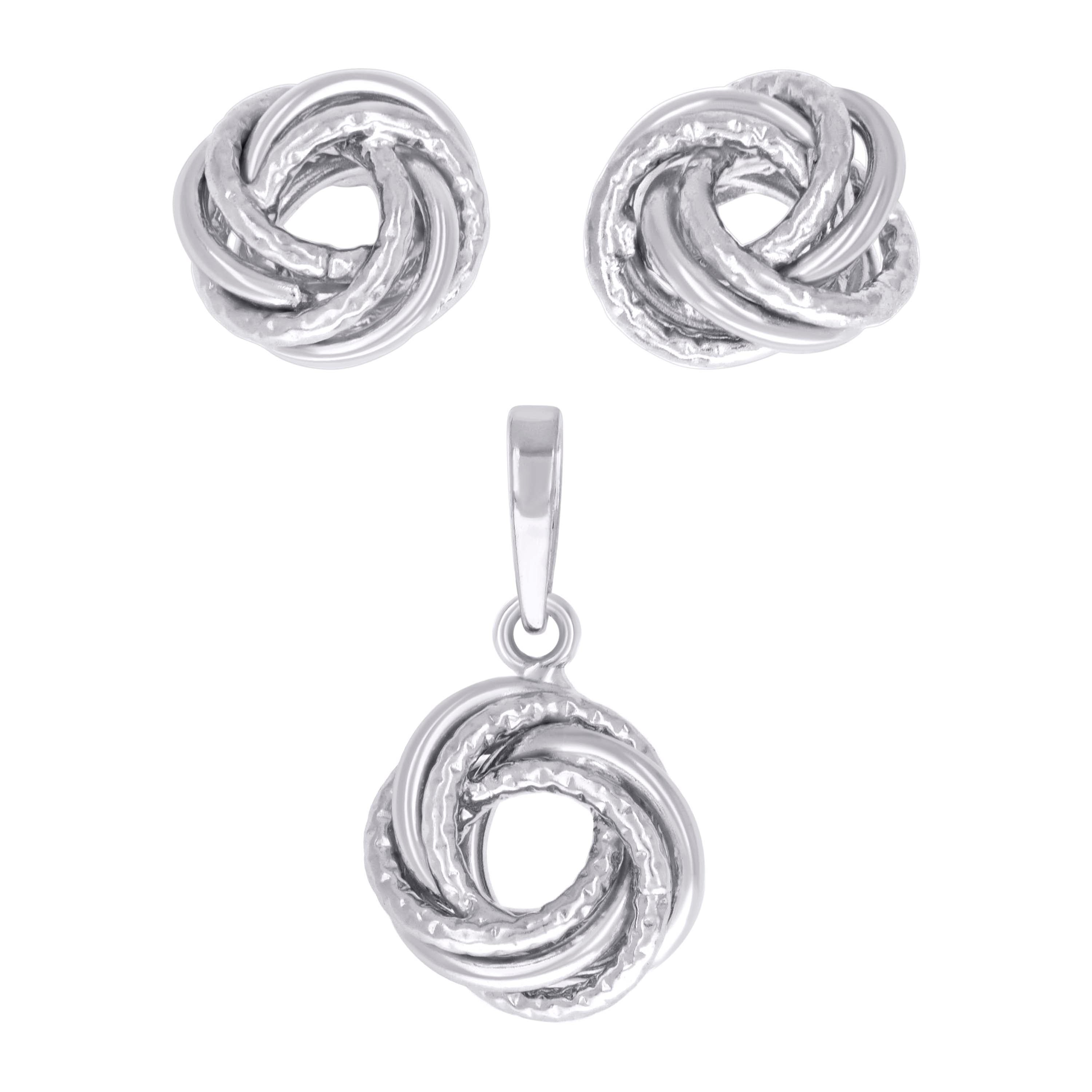 925 Sterling Silver Womens Love Knot Earrings And Pendant Set