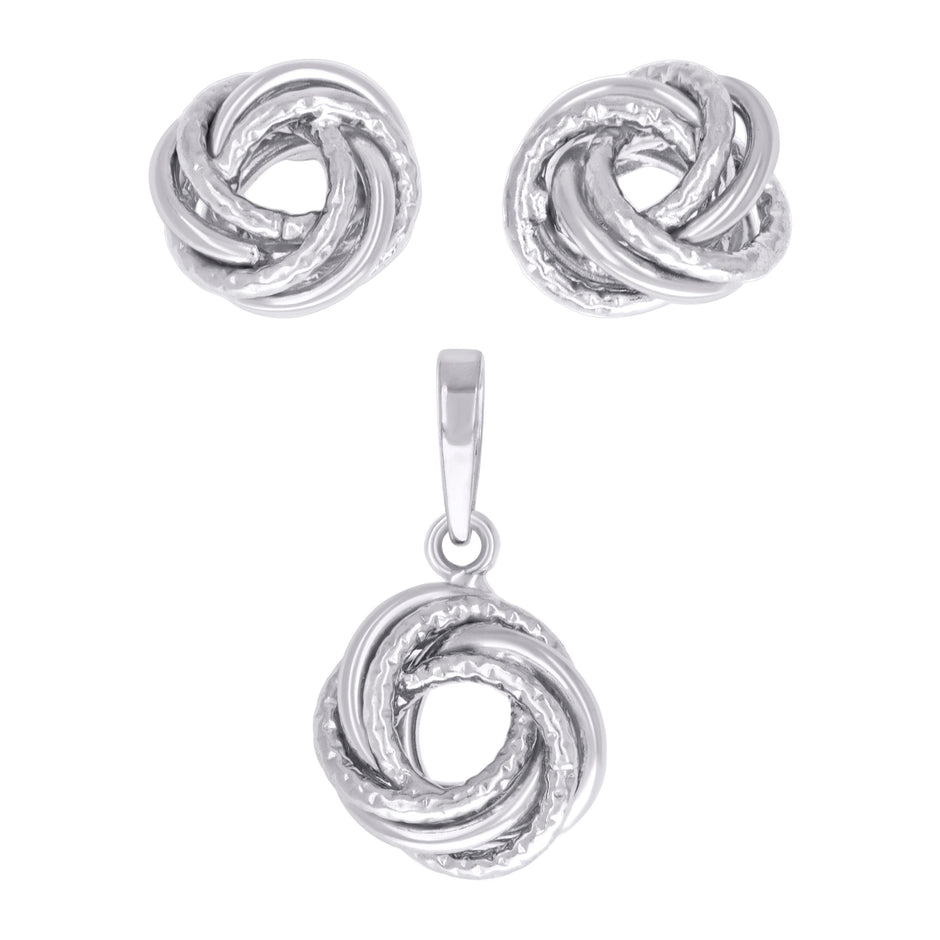 925 Sterling Silver Womens Love Knot Earrings And Pendant Set