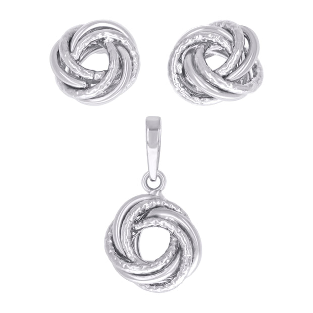 925 Sterling Silver Womens Love Knot Earrings And Pendant Set