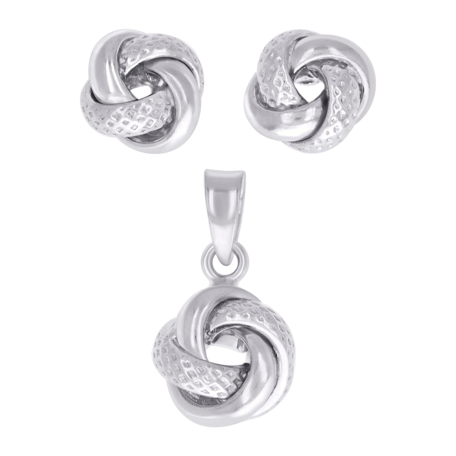 925 Sterling Silver Womens Love Knot Earrings And Pendant Set