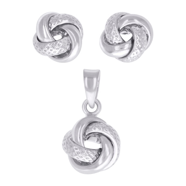 925 Sterling Silver Womens Love Knot Earrings And Pendant Set