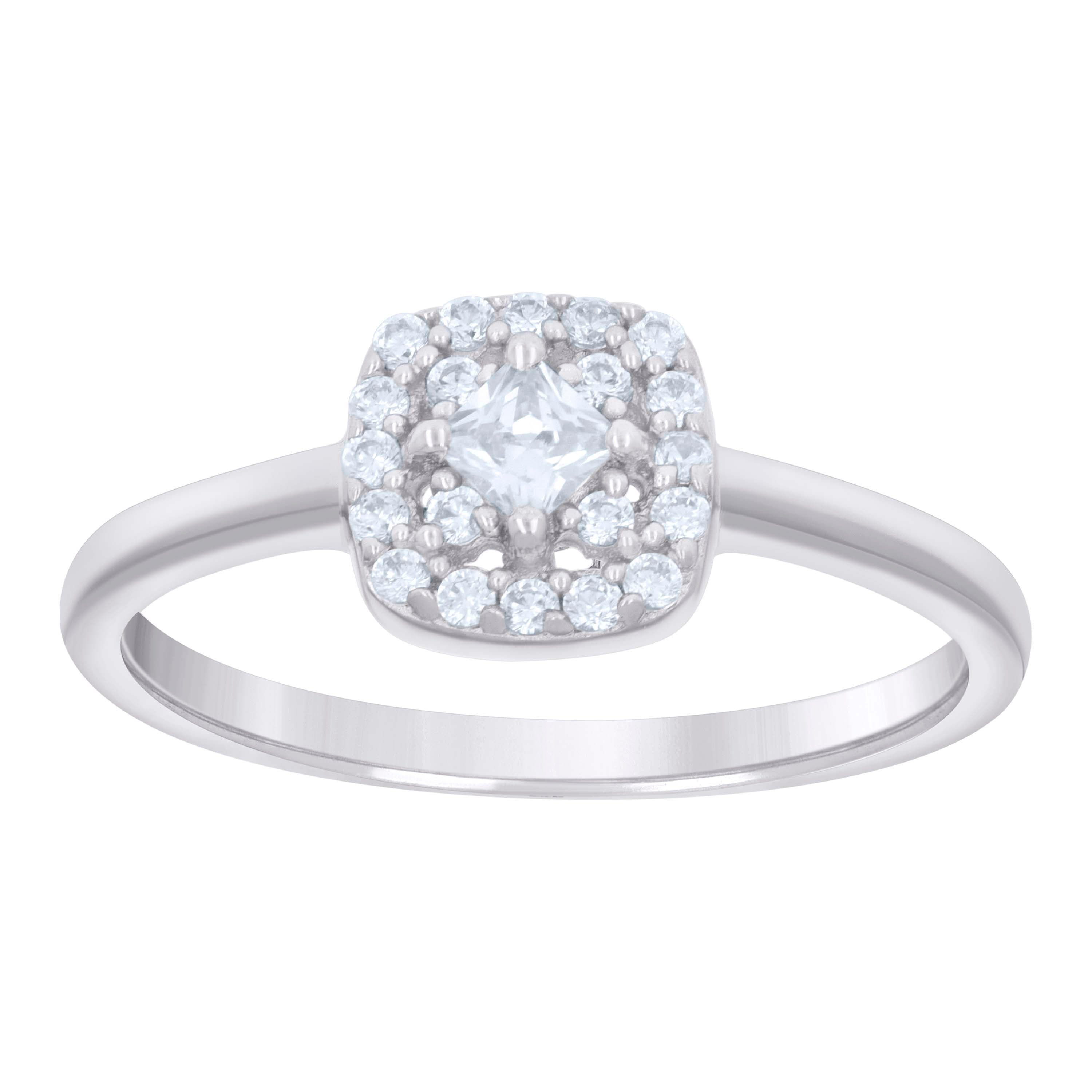 925 Sterling Silver Womens Princess-Cut Round Cubic-Zirconia Square Head Engagement Ring Size 6