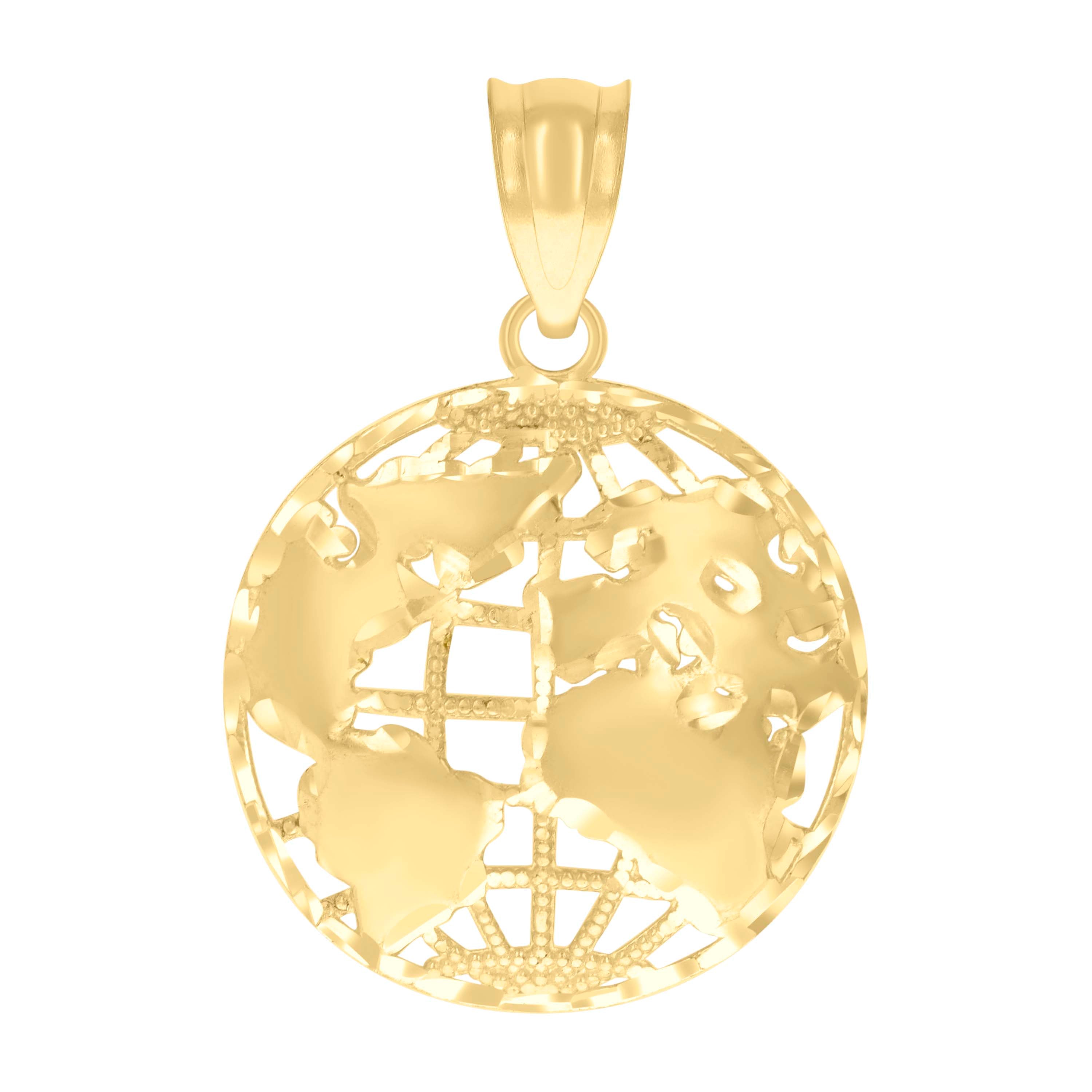 10kt Yellow Gold Mens World Map Charm Pendant