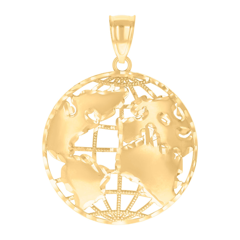 10kt Yellow Gold Mens World Map Charm Pendant