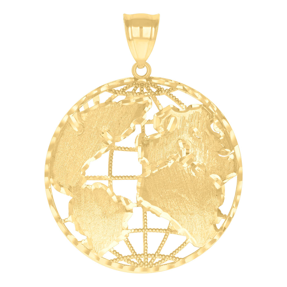 10kt Yellow Gold Mens World Map Charm Pendant