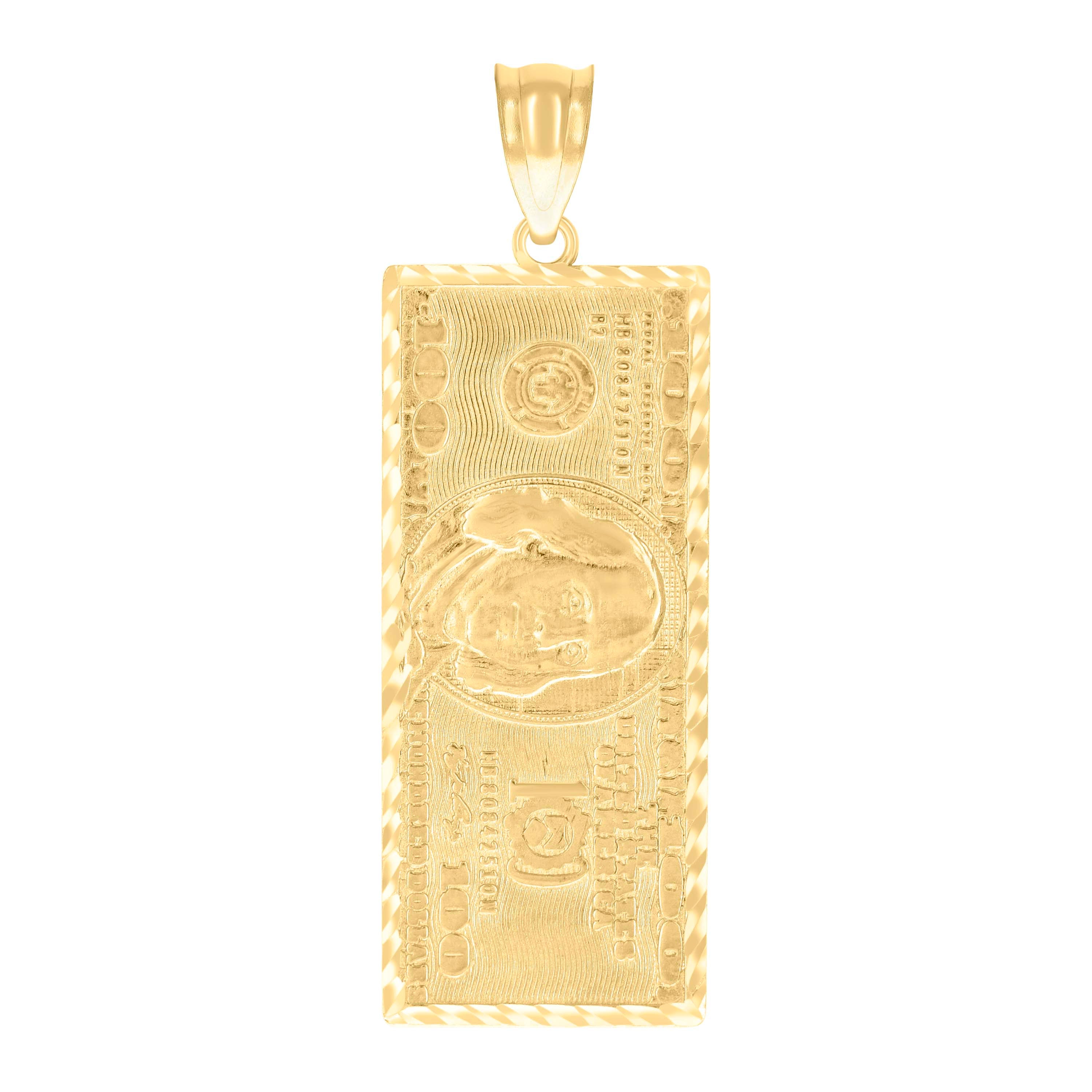 10kt Yellow Gold Mens 100 Dollar Bill Currency Charm Pendant