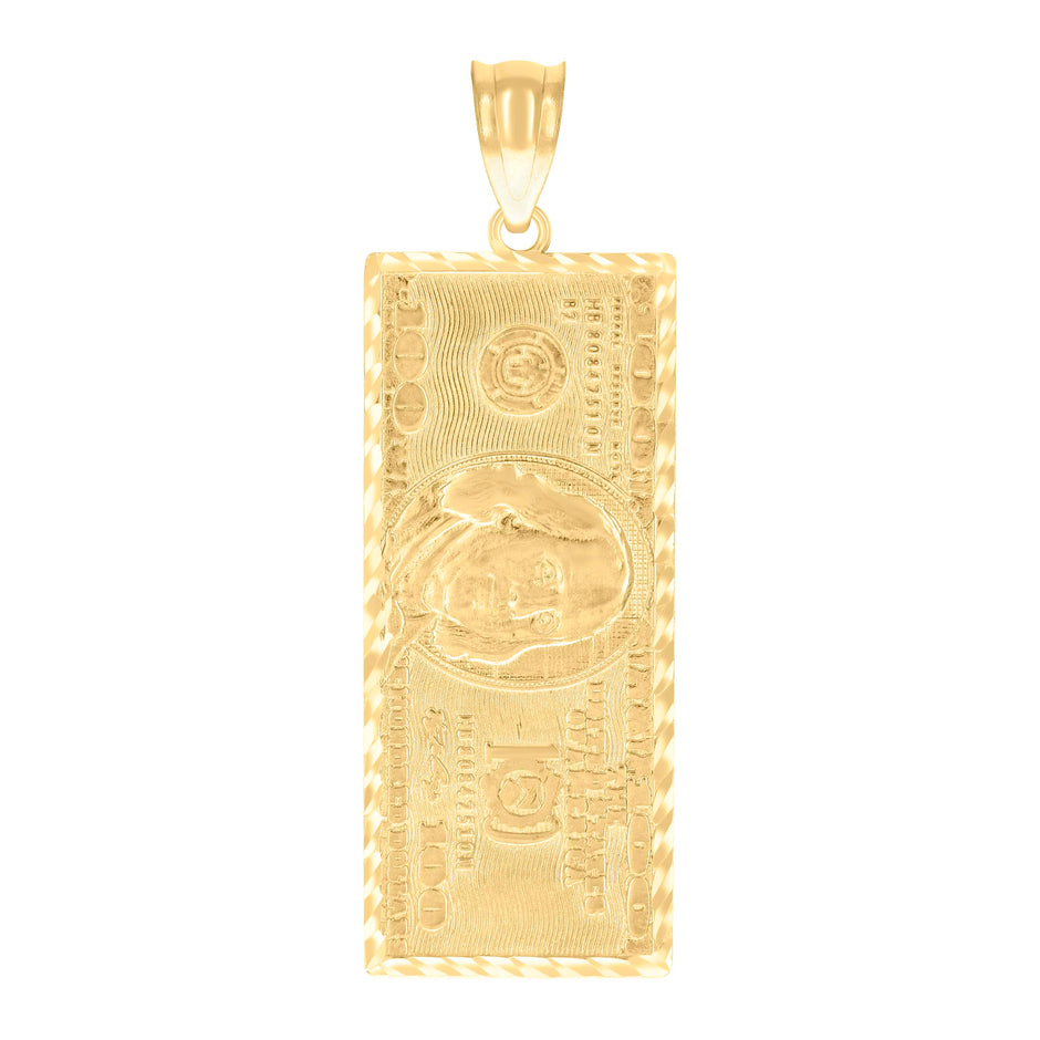 10kt Yellow Gold Mens 100 Dollar Bill Currency Charm Pendant