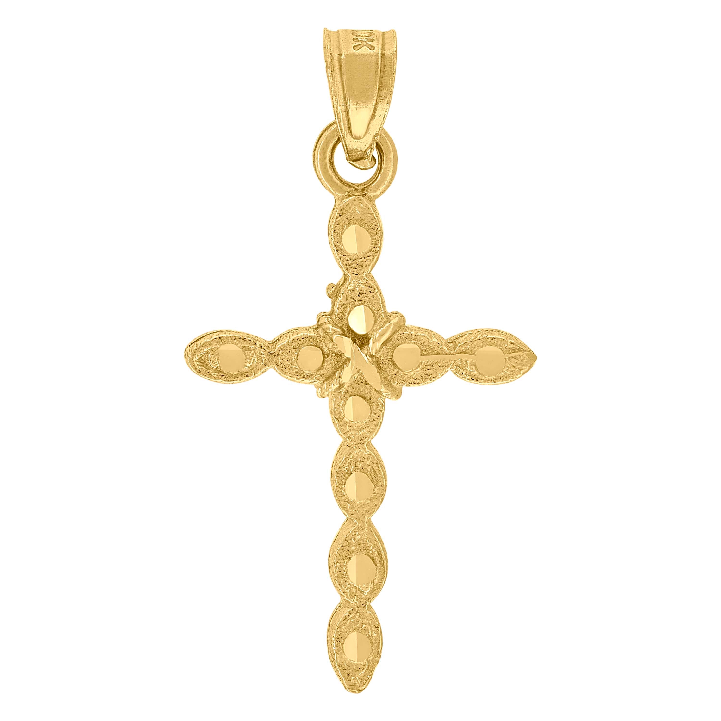 10kt Yellow Gold Mens Women Textured Cross Religious Charm Pendant
