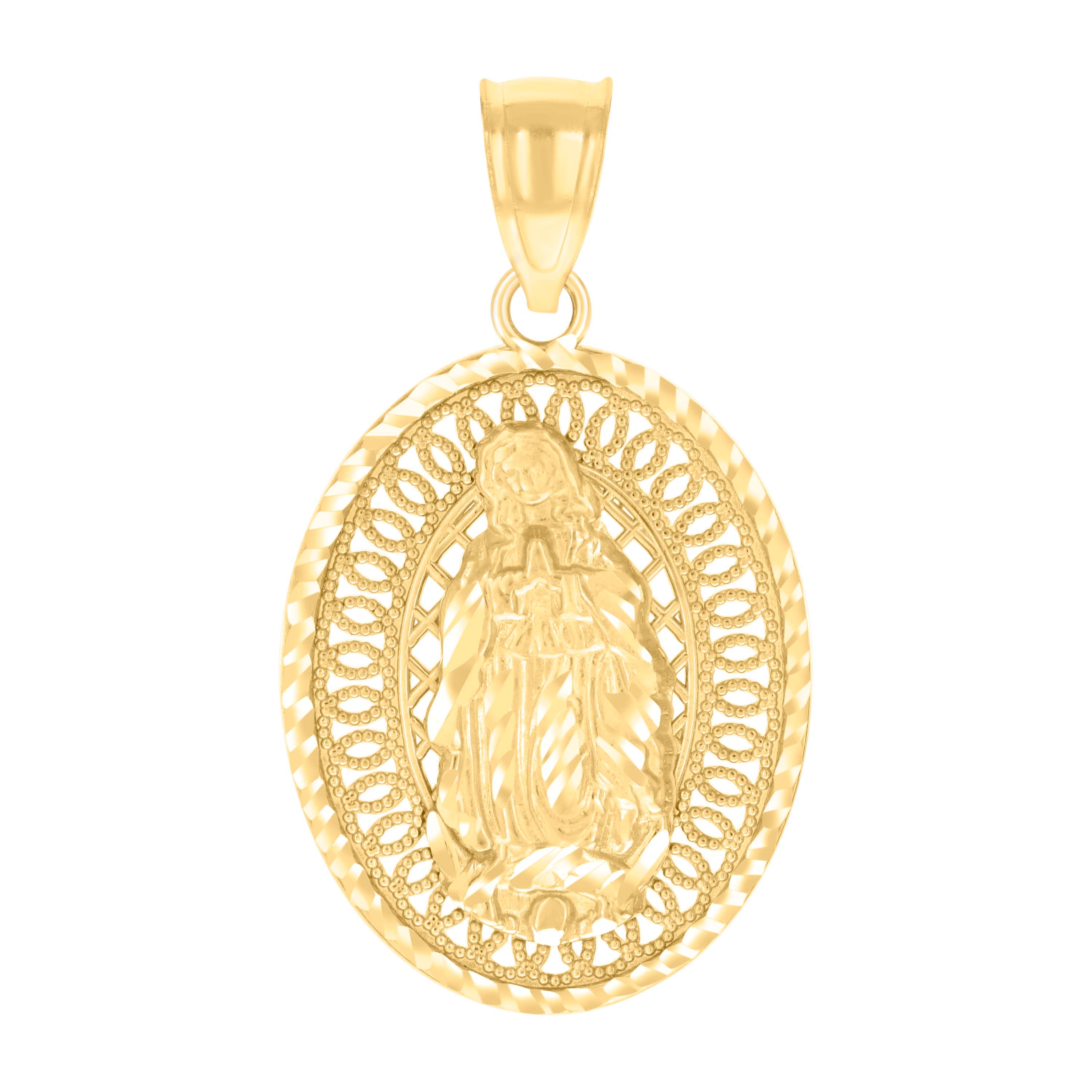 10kt Yellow Gold Unisex Oval Guadalupe Religious Charm Pendant