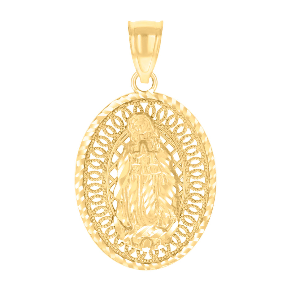 10kt Yellow Gold Unisex Oval Guadalupe Religious Charm Pendant
