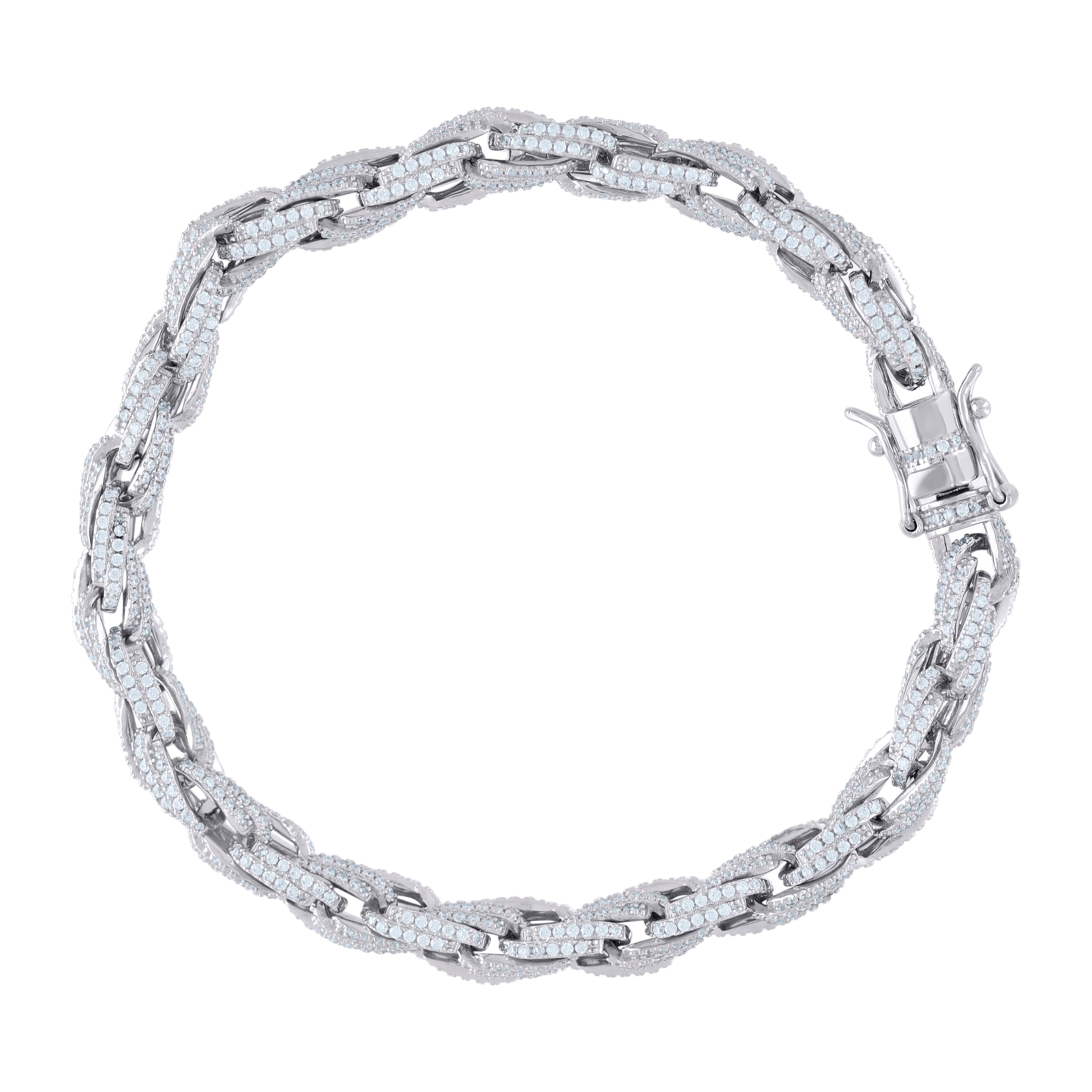 925 Sterling Silver 6.25ct Moissanite 6mm Twisted Rope Chain Bracelet Size 7.5 Inches 