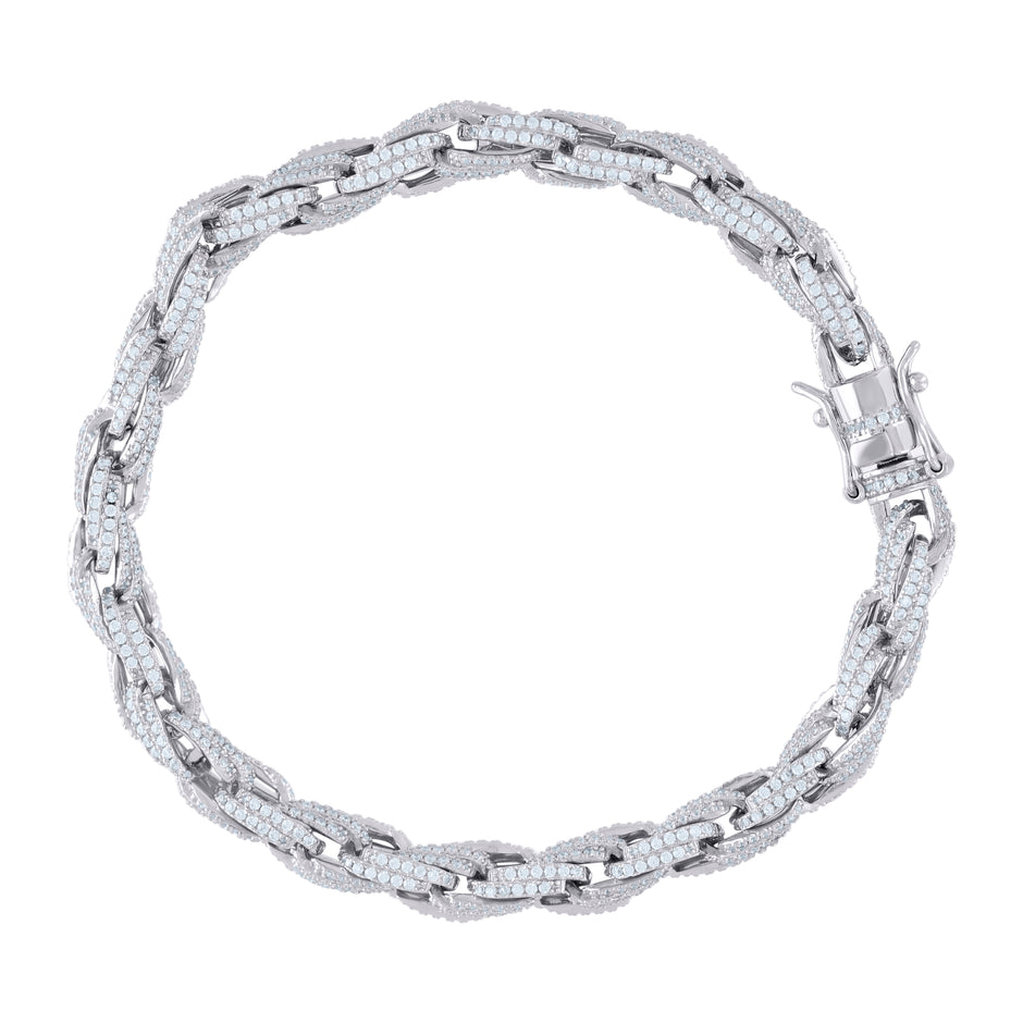925 Sterling Silver 6.25ct Moissanite 6mm Twisted Rope Chain Bracelet Size 7.5 Inches 