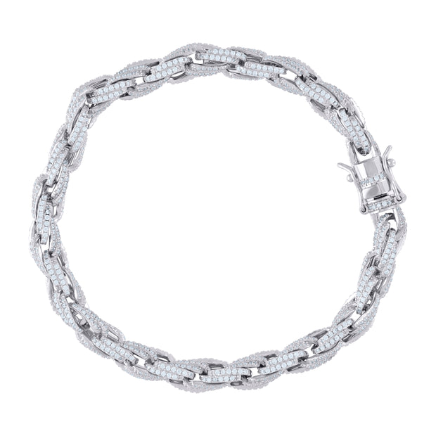 925 Sterling Silver 6.25ct Moissanite 6mm Twisted Rope Chain Bracelet Size 7.5 Inches 