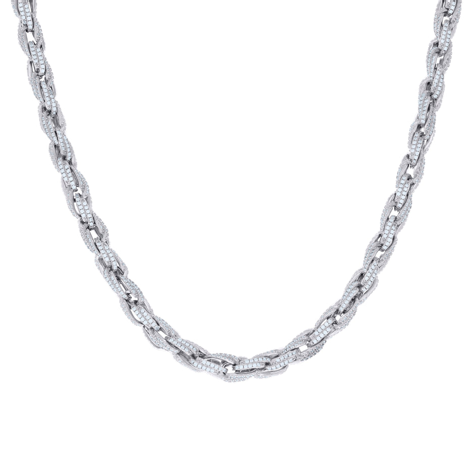 925 Sterling Silver 16.80ct Moissanite 6mm Twisted Rope Chain Necklace Size 20 Inches  - SLV-130094