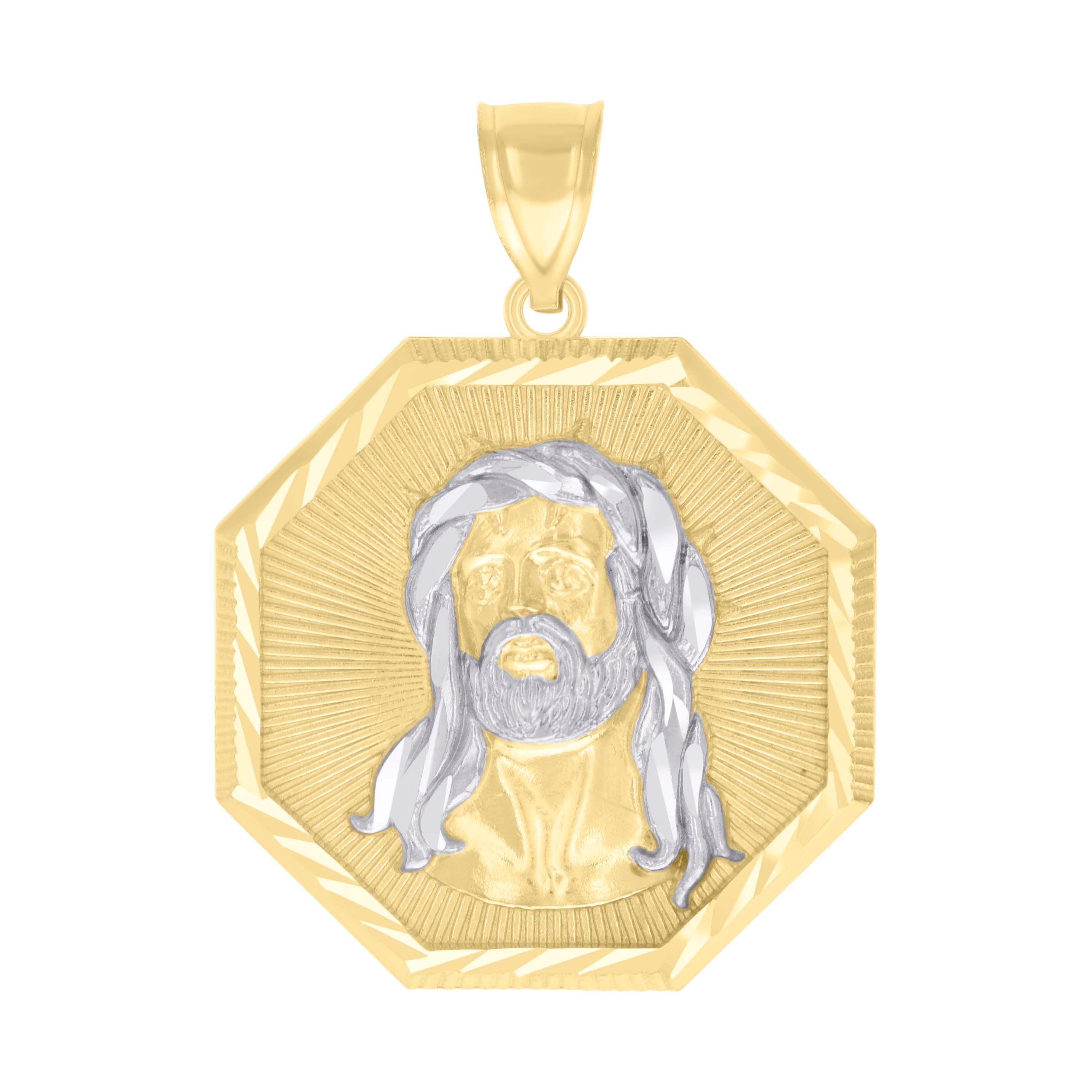 10kt Two-tone Gold Mens Jesus Religious Charm Pendant