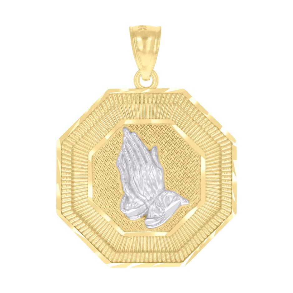 10kt Two-tone Gold Mens Praying Hands Symbol Religious Charm Pendant