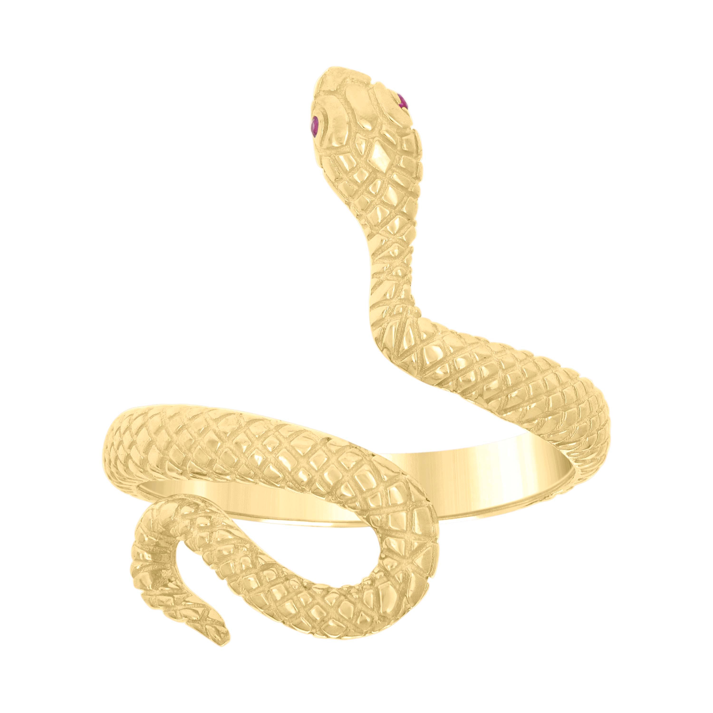 10kt Yellow Gold Womens Pink Cubic-Zirconia Snake Fashion Ring 
