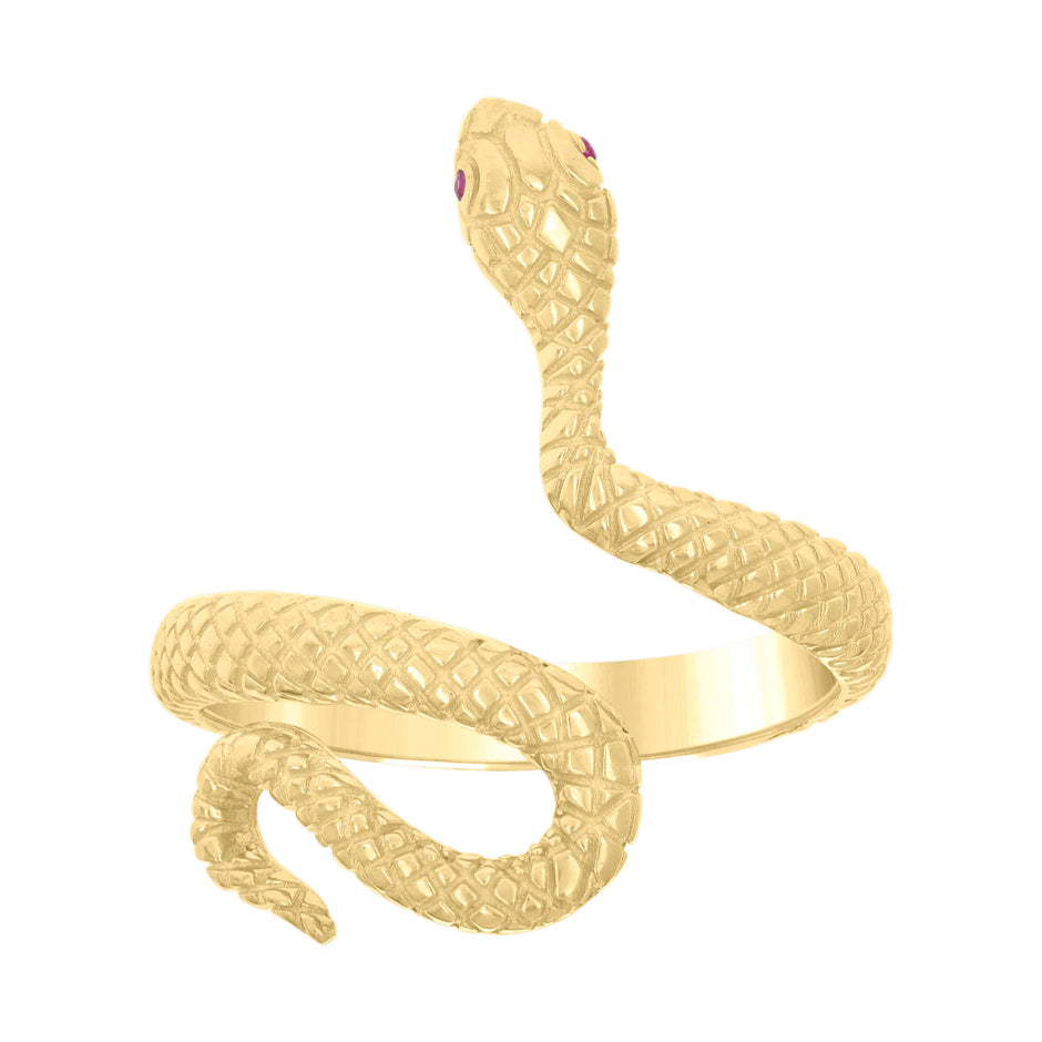 10kt Yellow Gold Womens Pink Cubic-Zirconia Snake Fashion Ring 