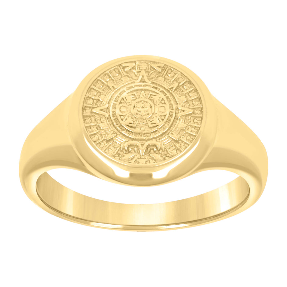 10kt Yellow Gold Mens Aztec Calendar Fashion Ring