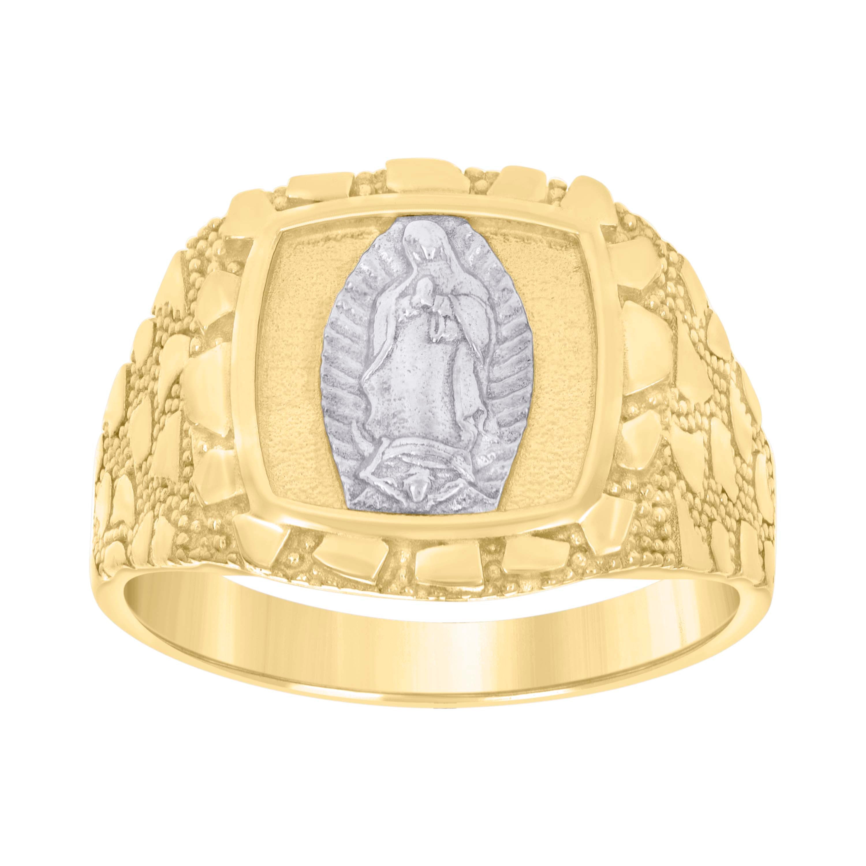 10kt Two-tone Gold Mens Textured Guadalupe Religious Ring 