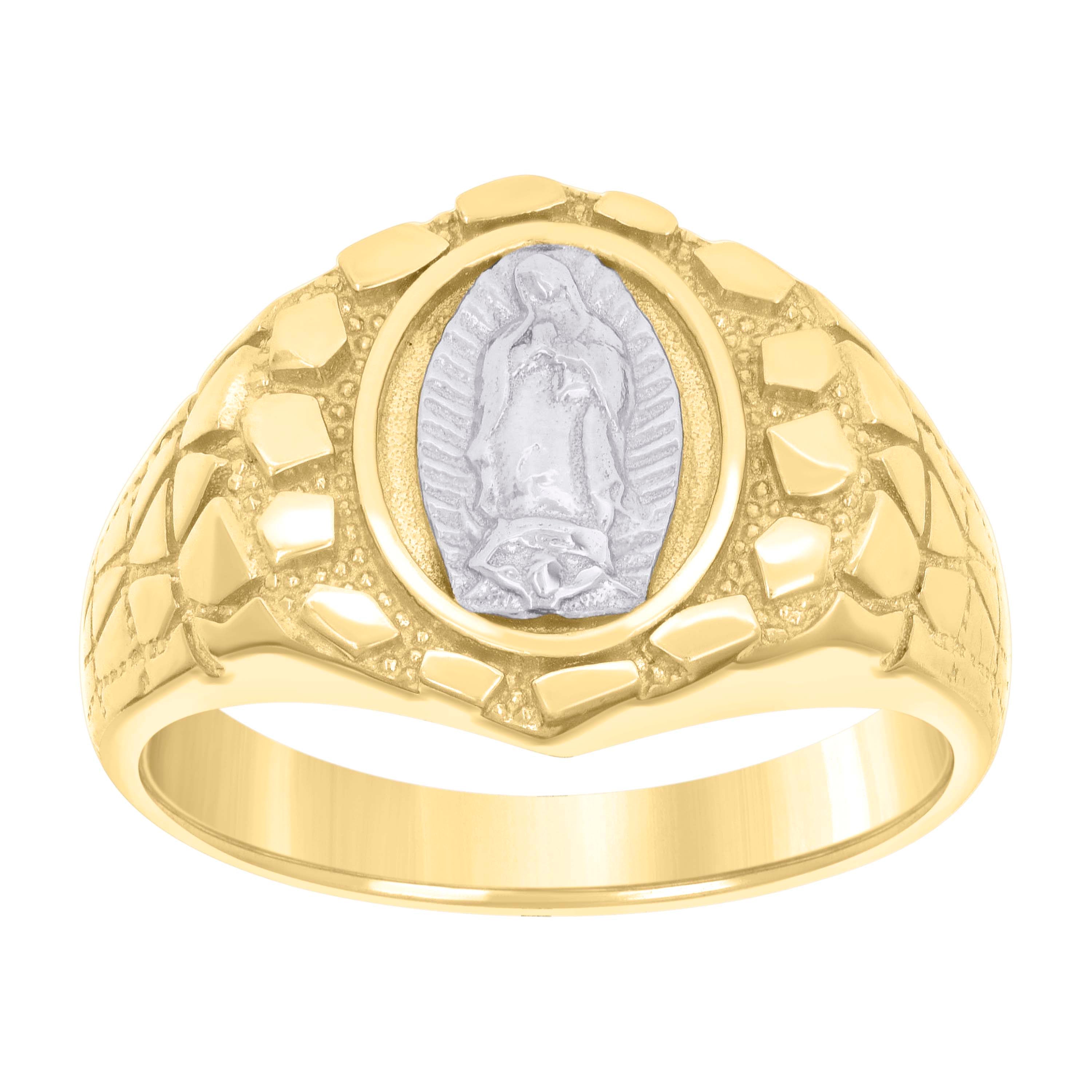 10kt Two-tone Gold Mens Guadalupe Religious Nugget Ring