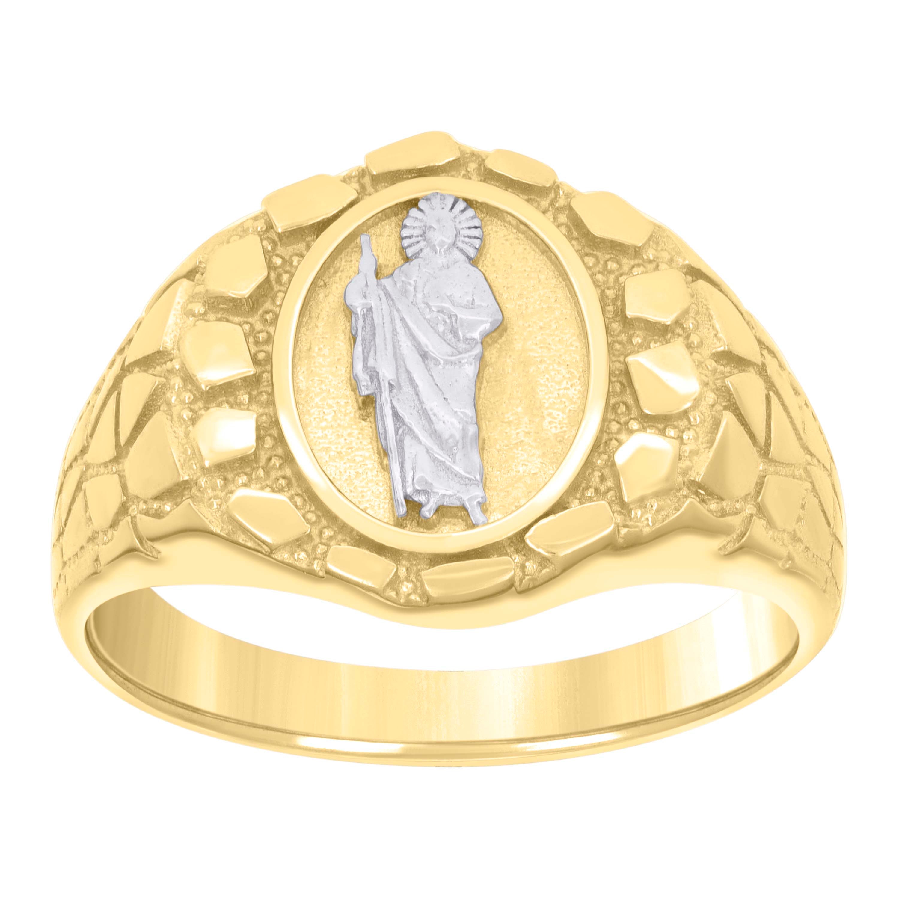 10kt Two-tone Gold Mens St. Jude Religious Nugget Ring