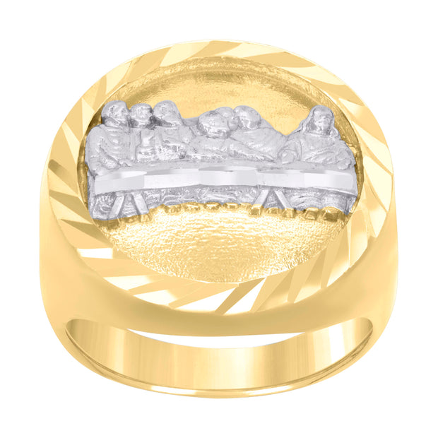 10kt Two-tone Gold Mens Diamond-Cut Last Supper Religious Ring 