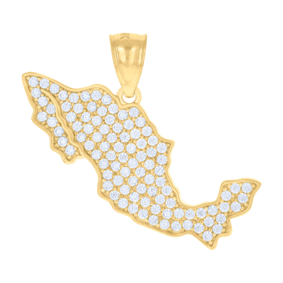 14kt Yellow Gold Mens Cubic-Zirconia Mexico Map Country Charm Pendant 