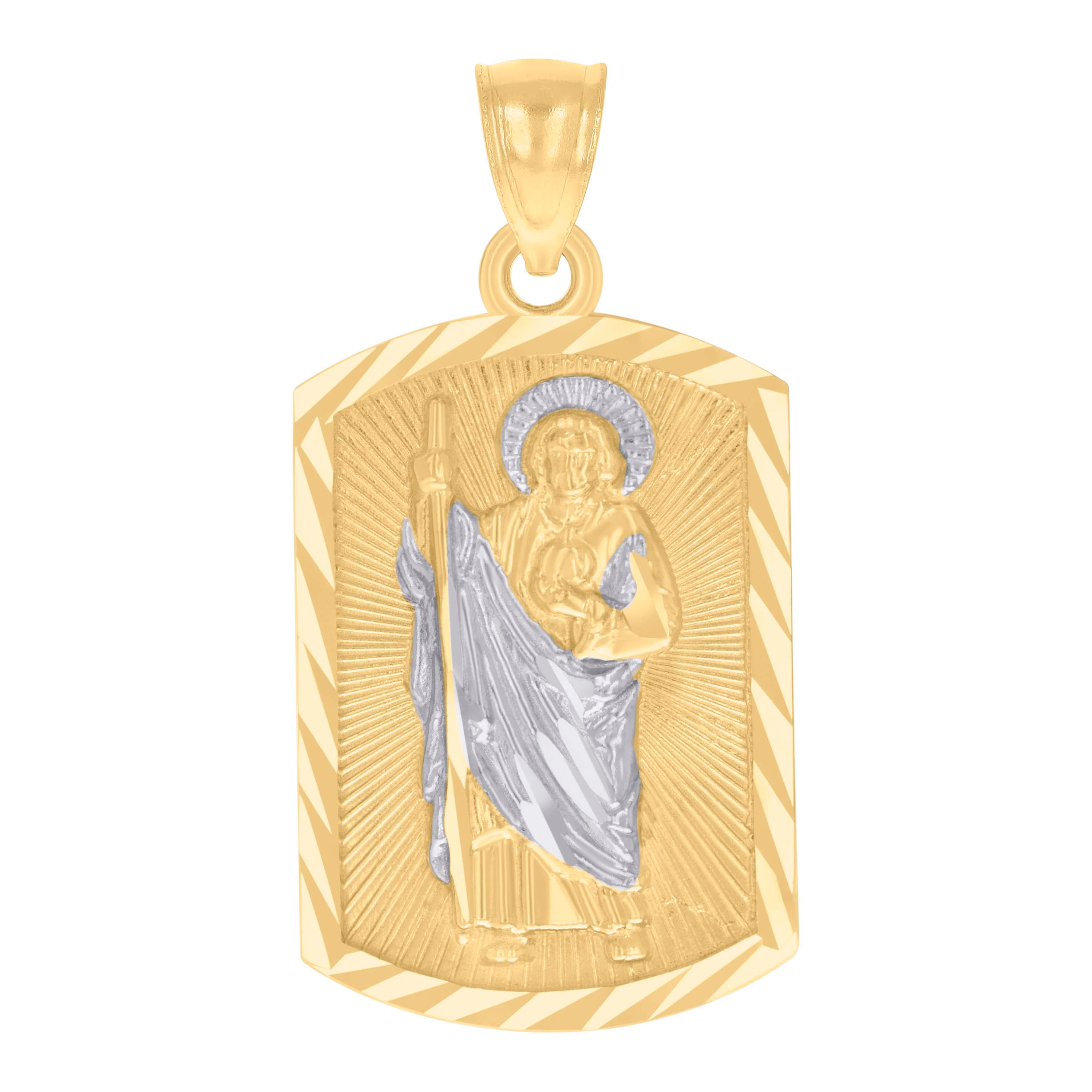 14kt Two-tone Gold Mens St. Jude Religious Charm Pendant