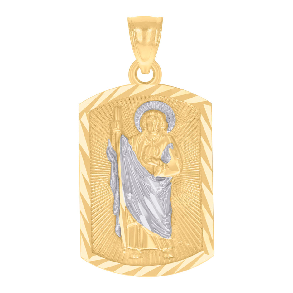 14kt Two-tone Gold Mens St. Jude Religious Charm Pendant