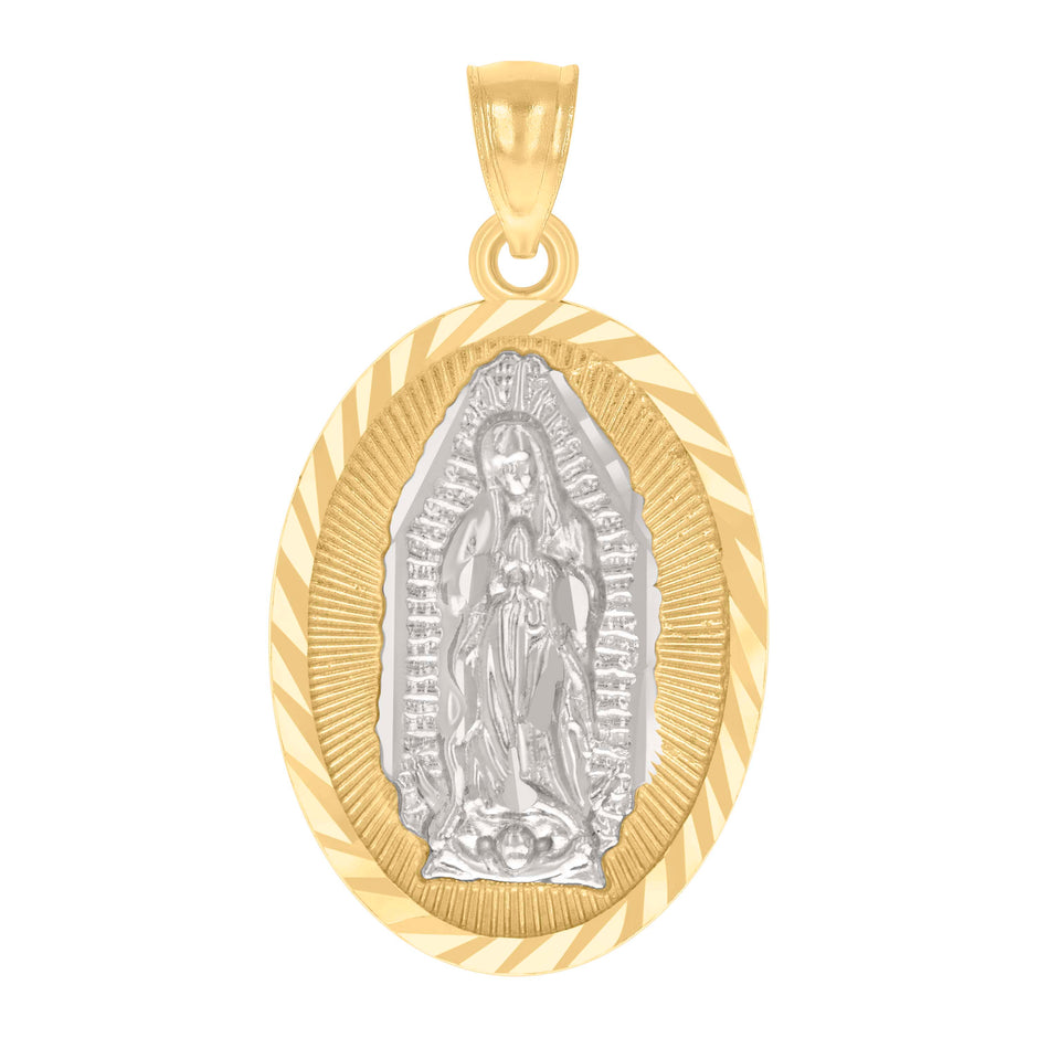 14kt Two-tone Gold Mens Oval Guadalupe Religious Charm Pendant