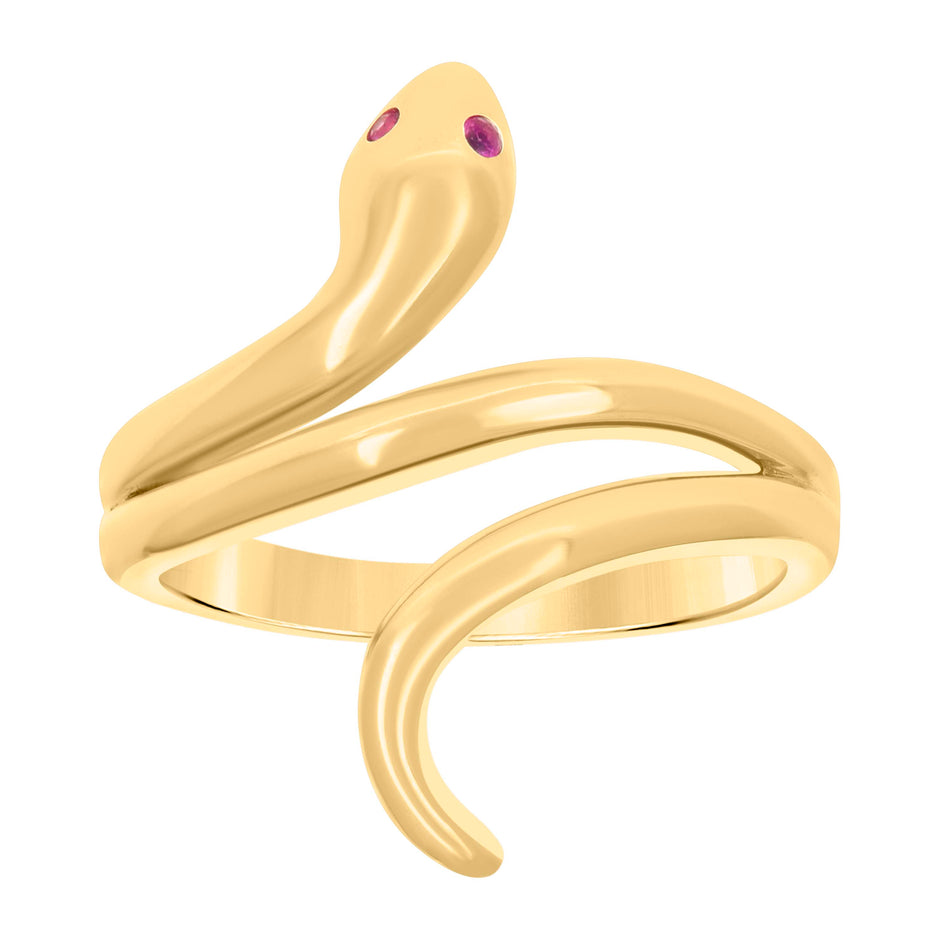 14kt Yellow Gold Womens Purple Cubic-Zirconia Snake Reptile Wildlife Ring 