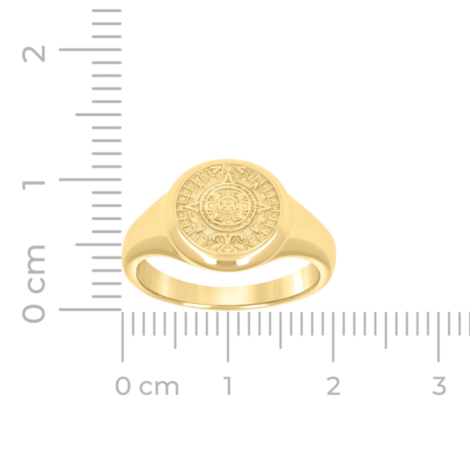 14kt Yellow Gold Mens Aztec Calendar Fashion Ring 