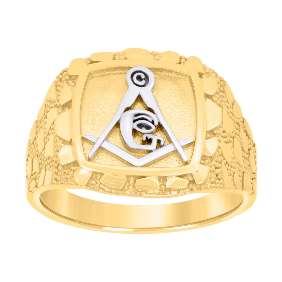 14kt Yellow Gold Mens Masonic Symbol Textured Religious Ring 