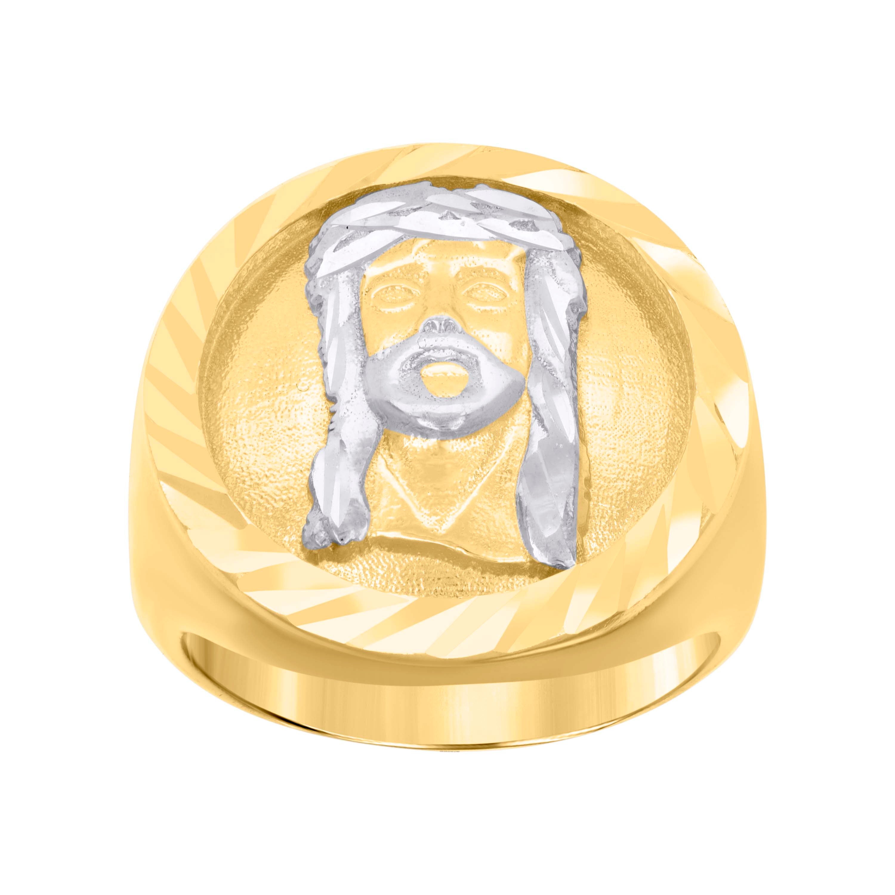 14kt Two-tone Gold Mens Jesus Religious Ring