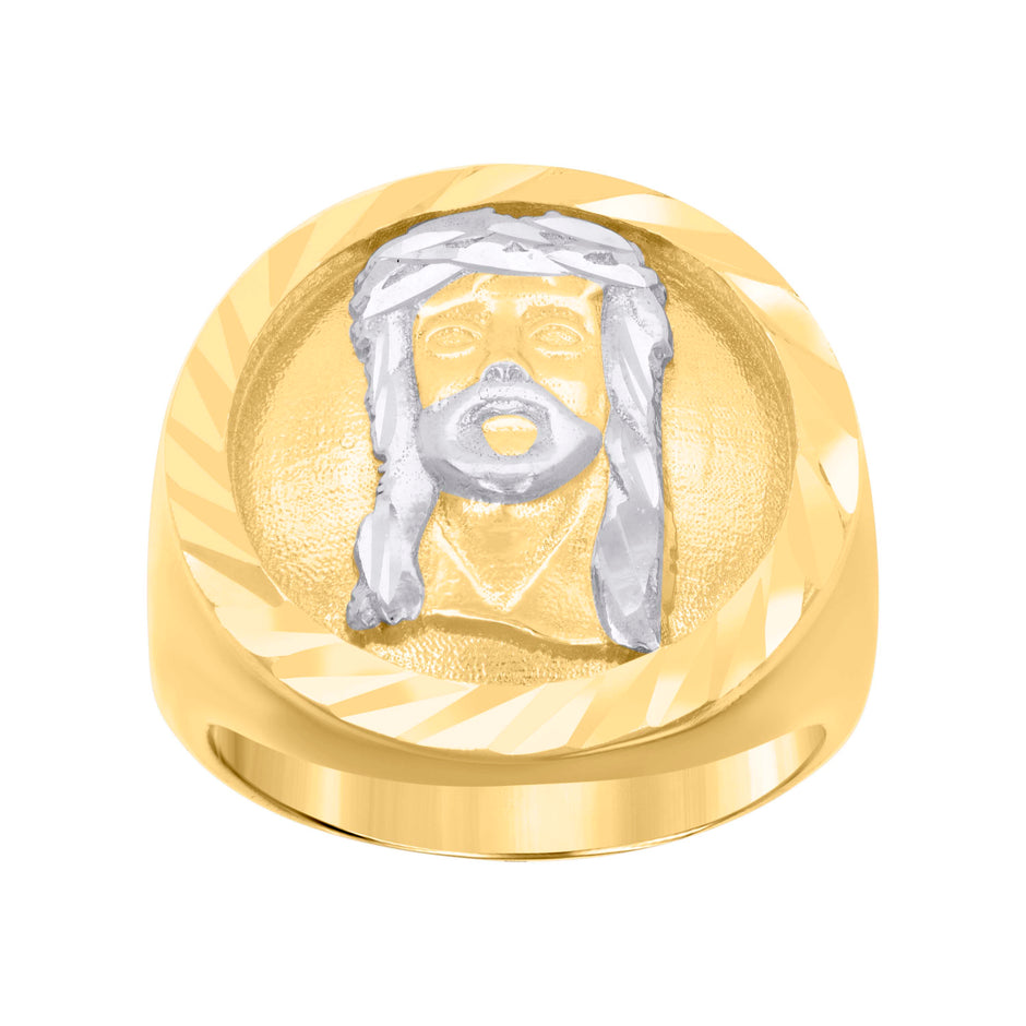 14kt Two-tone Gold Mens Jesus Religious Ring