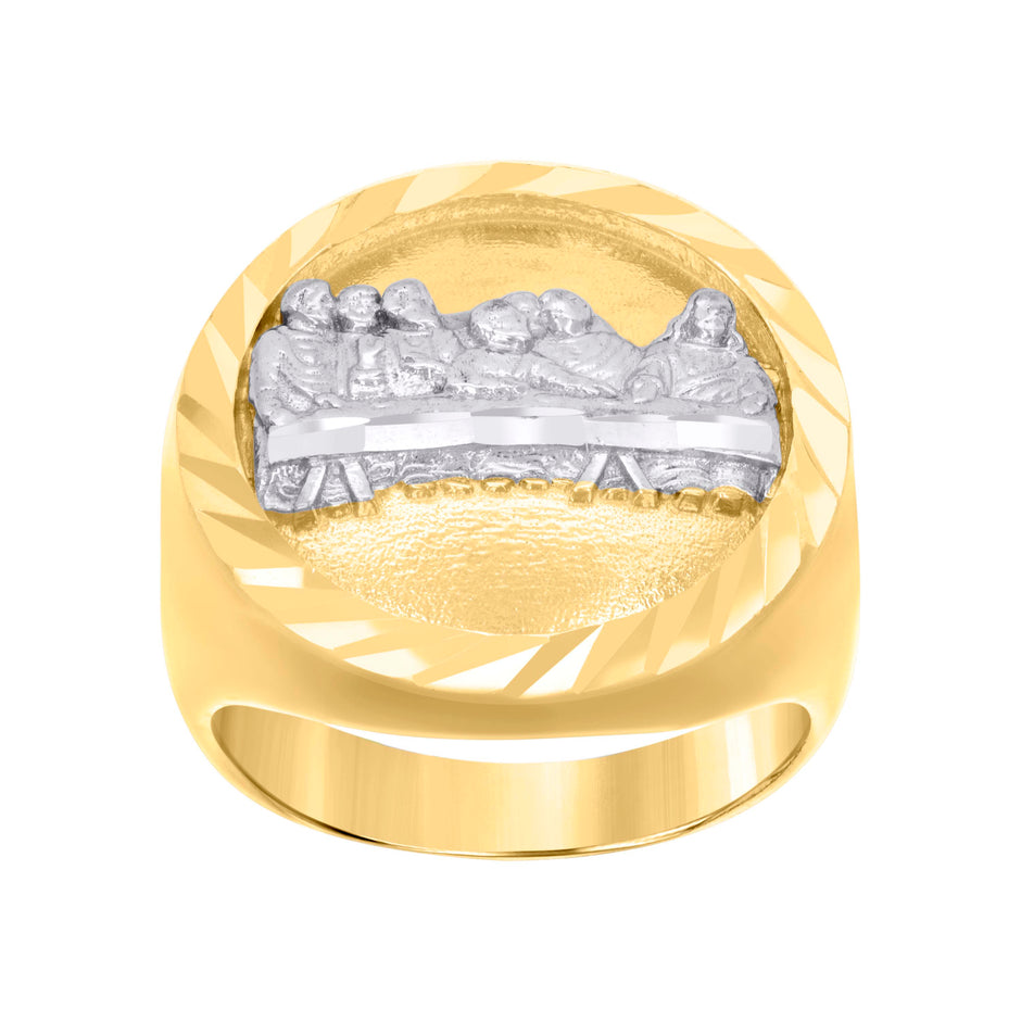 14kt Yellow Gold Mens Last Supper Diamond-Cut Religious Ring 