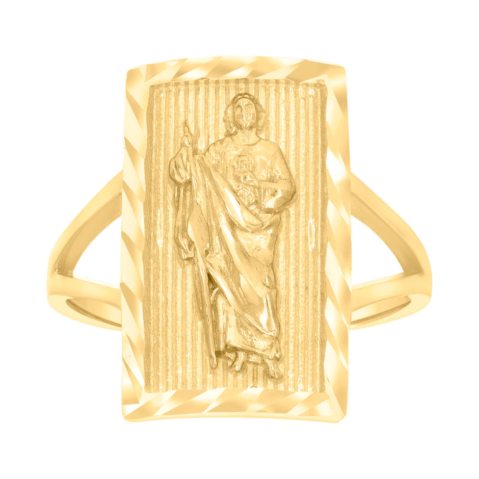 14kt Yellow Gold Womens St. Jude Diamond-Cut Religious Ring 
