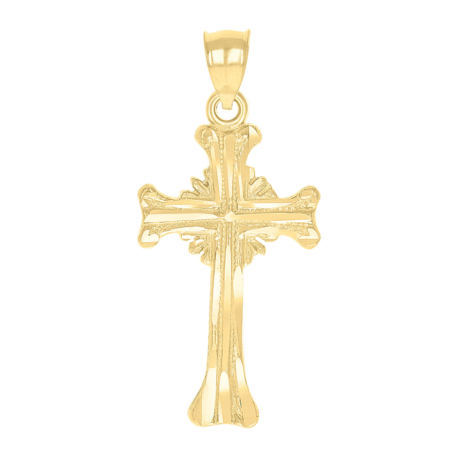 10kt Yellow Gold Unisex Diamond-Cut Textured Cross Religious Charm Pendant