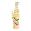 10kt Yellow Gold Mens Green/Purple White Cubic-Zirconia St. Jude Religious Charm Pendant